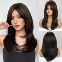 Pelucas Sintéticas De Encaje ALAN EATON Para Mujeres Rubia Con Mechas Marrón Y Corte Con Franja Peluca Larga Recta Ombre Heat Resistant - details 15