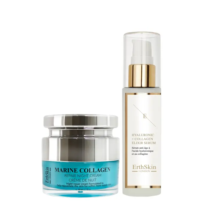 ErthSkin London Sérum de ácido hialurónico y colágeno - 60 ml + Crema reparadora nocturna de colágeno marino 50 ml - 1