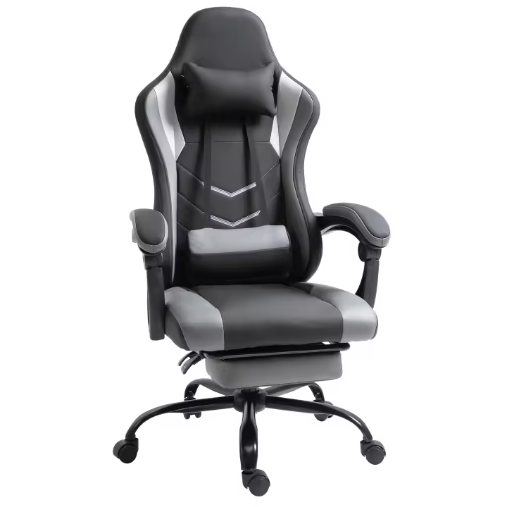 Vinsetto Silla Gaming Ergonómica Silla de Oficina Silla de Escritorio Silla Giratoria Regulable en Altura Cojín Lumbar Regulable con Reposapiés Negro 62x52x128 cm - 1