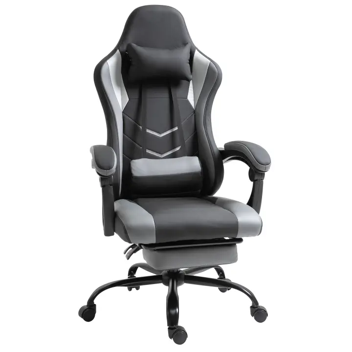Vinsetto Silla Gaming Ergonómica Silla de Oficina Silla de Escritorio Silla Giratoria Regulable en Altura Cojín Lumbar Regulable con Reposapiés Negro 62x52x128 cm - 1