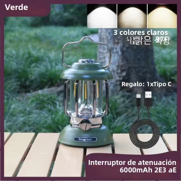 Lámpara De Camping Portátil Retro 6000mAh Modos De Iluminación Vintage Para Acampar Senderismo Y Jardín Luz De Tenda Exterior a Gasolina - 1