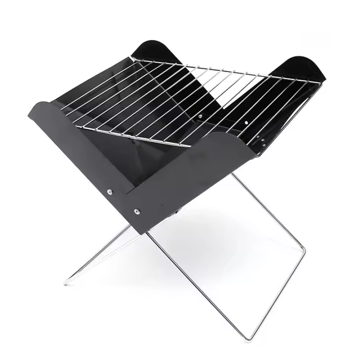 Mini Barbacoa Portátil de Carbón , Plegable, Ideal para Camping y Sobremesa, Fácil de Usar y Limpiar, Para 2 Comensales, Negro, Acero Inoxidable - 1
