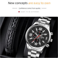 Reloj Deportivo De Moda Para Hombres Reloj De Pulsera De Acero Inoxidable Cuarzo Calendario Luminoso Cuero Casual Reloj De Mano - details 2