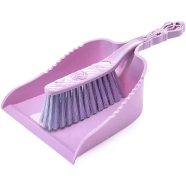 Juego de escoba y recogedor de escritorio con mango, cepillo para platos, paño de limpieza, cepillo de limpieza de plástico para limpiar fregadero, baldosas de cerámica, inodoro, platos, taza (morado) - 1