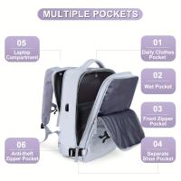 Mochila de viaje multifuncional de gran capacidad, mochila para portátil de color liso con puerto de carga USB, mochila perfecta para viajes, negocios y desplazamientos. - details 2