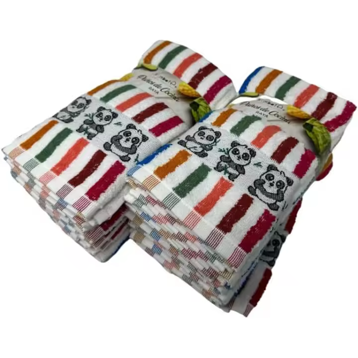 Paños de Cocina de Rizo Americano Kimbatex, Pack de 12 Paños 100% Algodón Absorbentes y de Secado Rápido, Made in Portugal 3 Modelos Lisos, Rayas Kimba, Rayas Multicolor. - 1