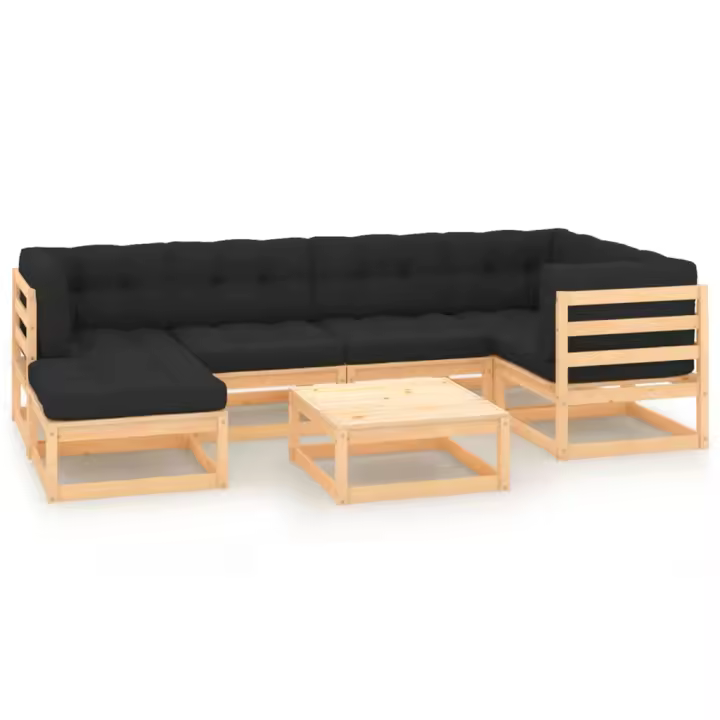 vidaXL Juego de muebles de jardín 7 pzas y cojines madera maciza pino - 1
