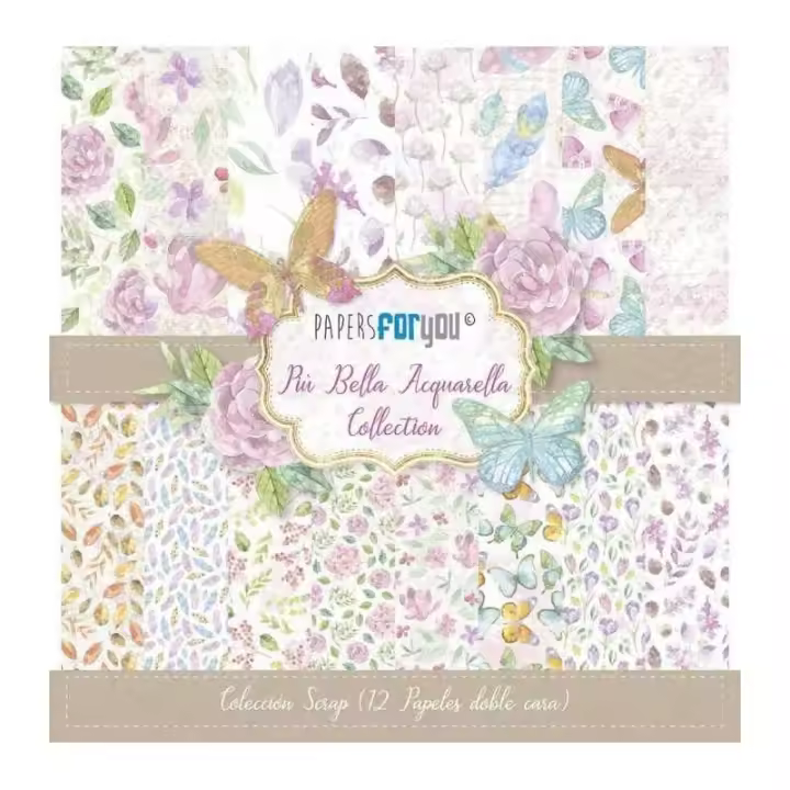 PAPERSFORYOU PAPEL SCRAP PIU BELLA ACQUARELLA 30X30 12 HOJAS - 1