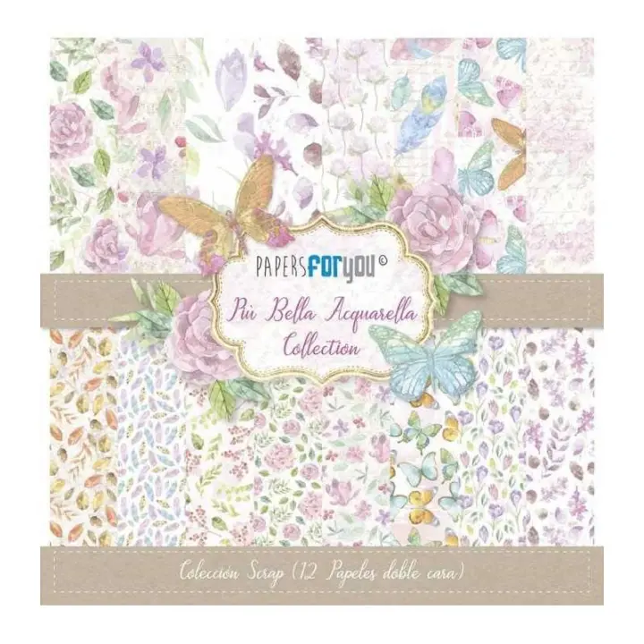 PAPERSFORYOU PAPEL SCRAP PIU BELLA ACQUARELLA 30X30 12 HOJAS - 1