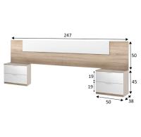 Meimon Conjunto ALAYA: Cabezal para cama de 150 cm en melamina TIPO E1 con acabado en Roble Canadian y Blanco Artik + 2 mesitas de 2 cajones c/u con guías metálicas, tiradores aluminio lacado, tacos ABS - details 4