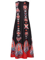 Vestido Largo Sin Mangas Para Mujer Estilo Vintage Con Flores Y Diseño V En El Cuello Vestido De Verano De Tela Poliéster Midi - details 2