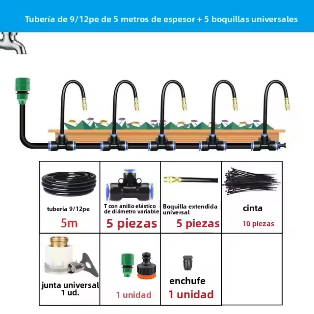 Juego De Riega Automático Universal 5-20M Con Boquilla De Cobre Rotativa Para Jardín Y Balcones Kit De Riego Con Atomización - 1