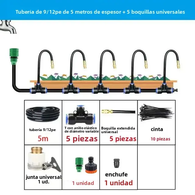 Juego De Riega Automático Universal 5-20M Con Boquilla De Cobre Rotativa Para Jardín Y Balcones Kit De Riego Con Atomización - 1