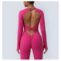 Conjunto De Entrenamiento De Yoga Para Mujer Con Padded Jumpsuit Sin Espalda Y Manga Larga Tights Fitness Running Entrenamiento - details 7