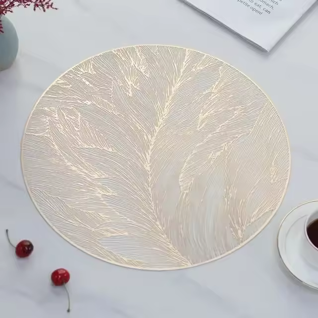 Juego De Tapetes Para Mesa De 1/4Pc Luz Y Lujo Protector De Mesa Redondo Resistente Al Calor Decorativo De PVC Irregular Estilo Americano - 1