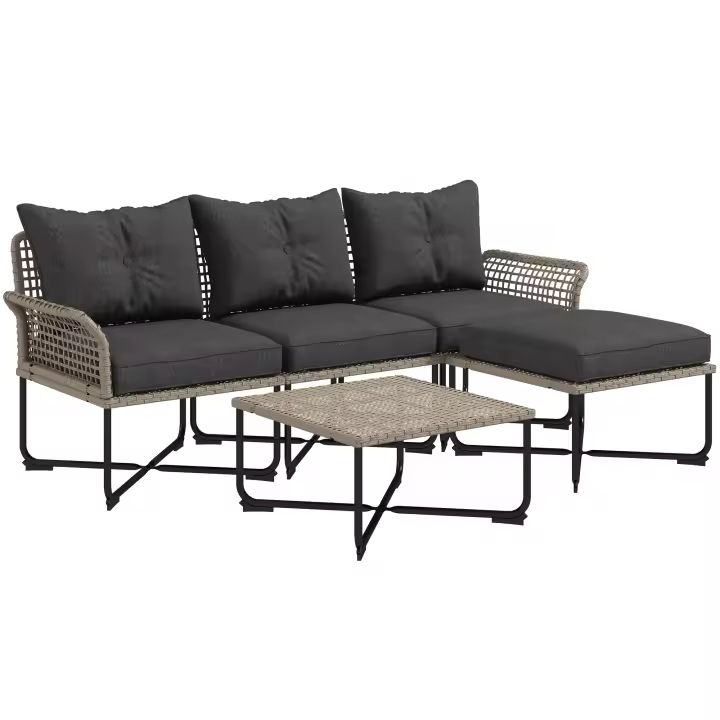 Outsunny Conjunto de Jardín de Ratán Sintético Juego de 5 Piezas Muebles de Jardín con 2 Sofás Esquineras 1 Sofá de Exterior 1 Taburete 1 Mesa de Centro y Cojines para Terraza Patio - 1
