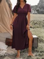 Vestido Casual De Verano Para Mujer 2024 AliExpress Con Cuello En V Manga Corta Y Abertura Midi De Poliéster Estilo Europeo Y Americano - details 15