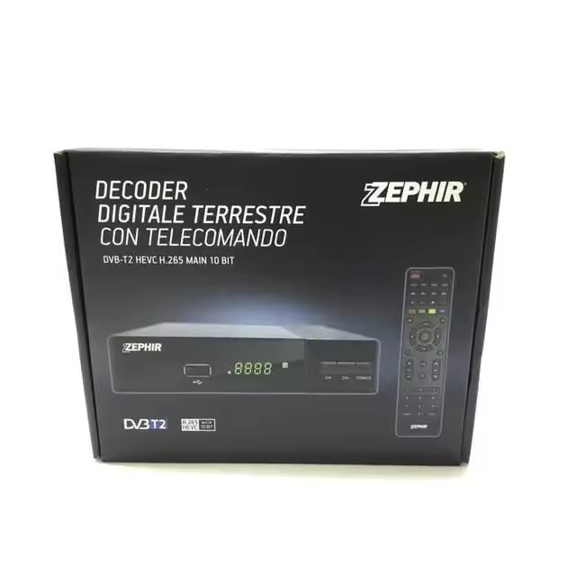 ZEPHIR TDT Decodificador Digital Terrestre DVB T2 HEVC H.265 mpeg2/mpeg4 H264 Media Player Puerto USB. HDMI y SCART Mando a Distancia Learning, Main 10, Negro - 1