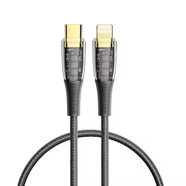 DAM. Cable USB-C a Lightning PD20W. Longitud: 0,25 metros, OD 3,5mm. Con luz LED. 25x0,5x0,5cm - 1