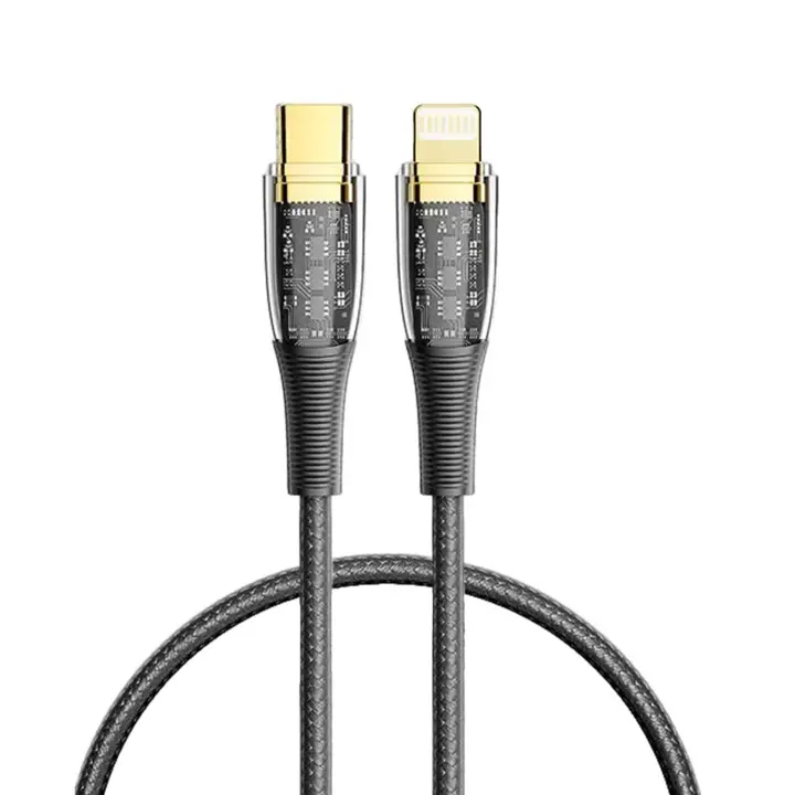 DAM. Cable USB-C a Lightning PD20W. Longitud: 0,25 metros, OD 3,5mm. Con luz LED. 25x0,5x0,5cm - 1