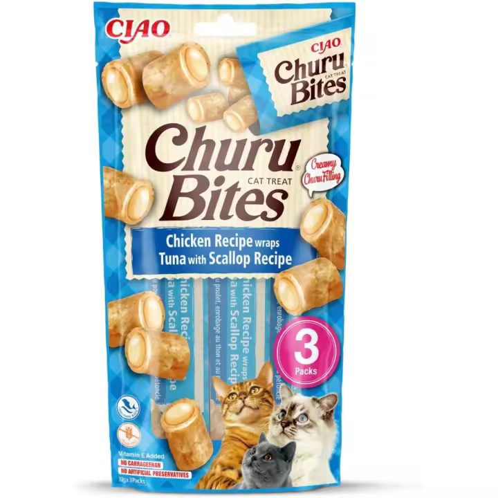 Pack de 3  Churu Bites Bocaditos Receta De Atún Con Vieira Para Gatos 3X10gr - 1