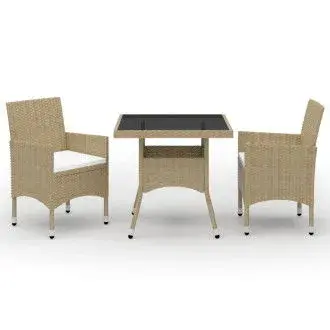 VIDAXL conjunto de muebles para jardín de 3 piezas en ratán sintético y vidrio beige - 1