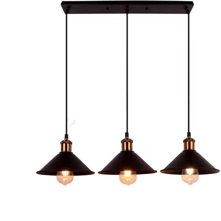 Lámpara Colgante industrial negra de 3 Luces con diseño retro Dorado, lámpara Colgante de Hierro type loft, Pantalla de Paraguas ajustable, lámpara de techo vintage, lámpara Colgante E27 para Cocina, Isla, cafetería (bombilla no incluida) SSIT - 1