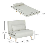 HOMCOM Sofá Cama Individual 3 en 1, Sillón Cama Plegable con Respaldo Ajustable en 6 Posiciones, Asiento Amplio, Almohada Acolchada, Patas de Madera, Carga 350 kg, 94x78x80 cm, Crema - details 2