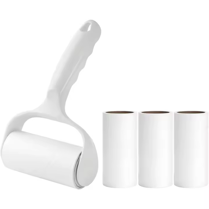 Rodillo quitapelusas para ropa, sofá, mesa de billar, fácil de usar, rodillo horizontal para quitar pelusas de mascotas, 1 mango con 4 rollos adhesivos adicionales (blanco) - 1