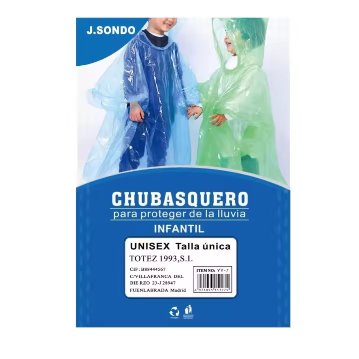 J.S ONDO CHUBASQUERO TRANSPARENTE PAQUETE DE 12PCS COLORES SURTIDO Poncho Impermeable Desechable,INFANTIL - 1