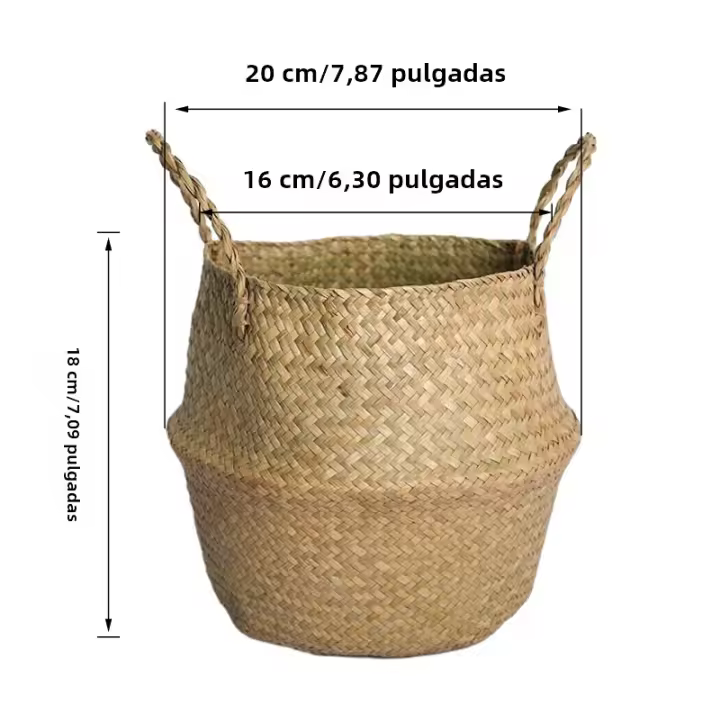 Cesta De Almacenamiento Plegable Estilo Nórdico En Color Verde Para Macetas De Planta Hecha De Paja Y Seagrass Rattan - 1