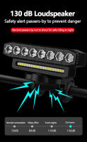 Luz delantera de bicicleta recargable por USB, bocina de Ciclismo de 120dB, resistente al agua, 6 modos de iluminación, fácil de instalar - details 7