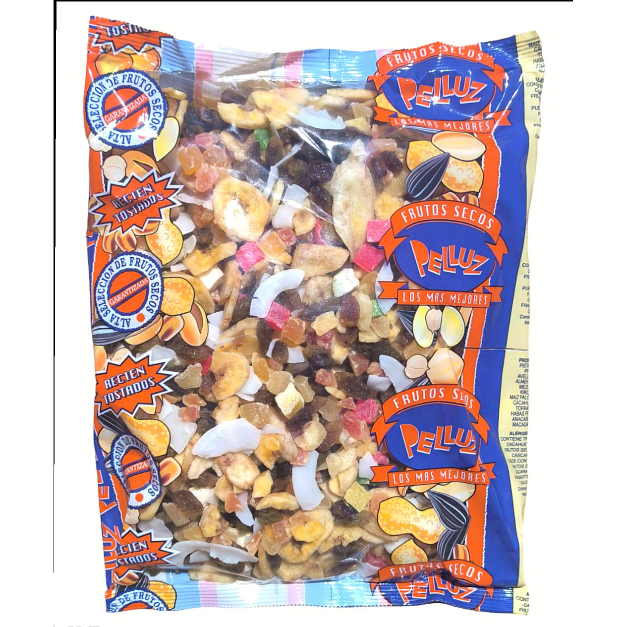 Mezcla de Fruta Deshidratada 1Kg Macedonia Tropical - Snack Saludable y Delicioso - Papaya, Banana, Coco, Piña, Pomelo, Pasas - Marca Pelluz