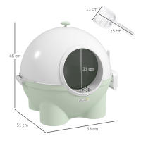 PawHut Arenero para Gatos con Cubierta Desmontable Caja de Arena para Gatos de Plástico con Pala Carga 4 kg 53x51x48 cm Verde - details 2