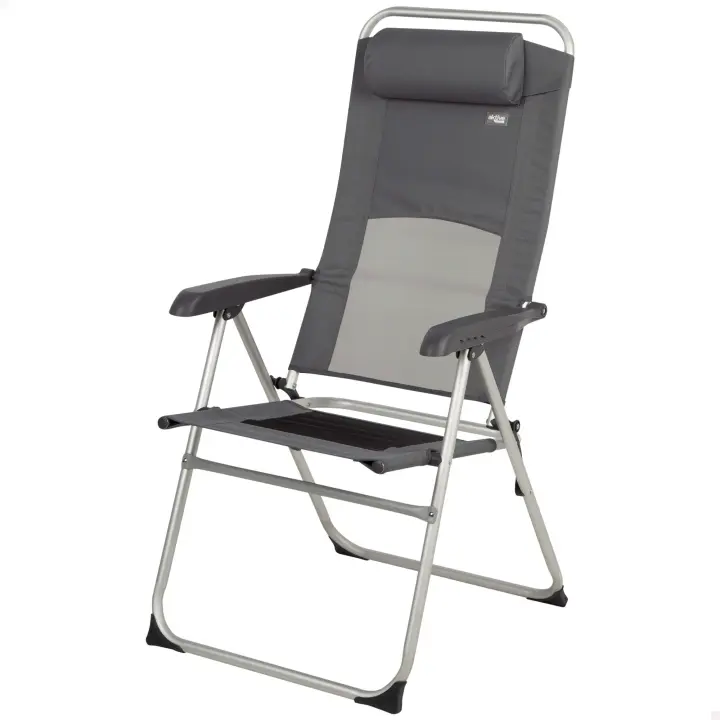 Aktive - Silla plegable, 48x63x114 cm, color gris, 6 posiciones, topes antideslizantes, cojín acolchado, respaldo alto, tejido poliéster de rejilla, peso soportado 110 kg, sillas de playa plegables, sillas plegables terraza, silla plegable jardín - 1