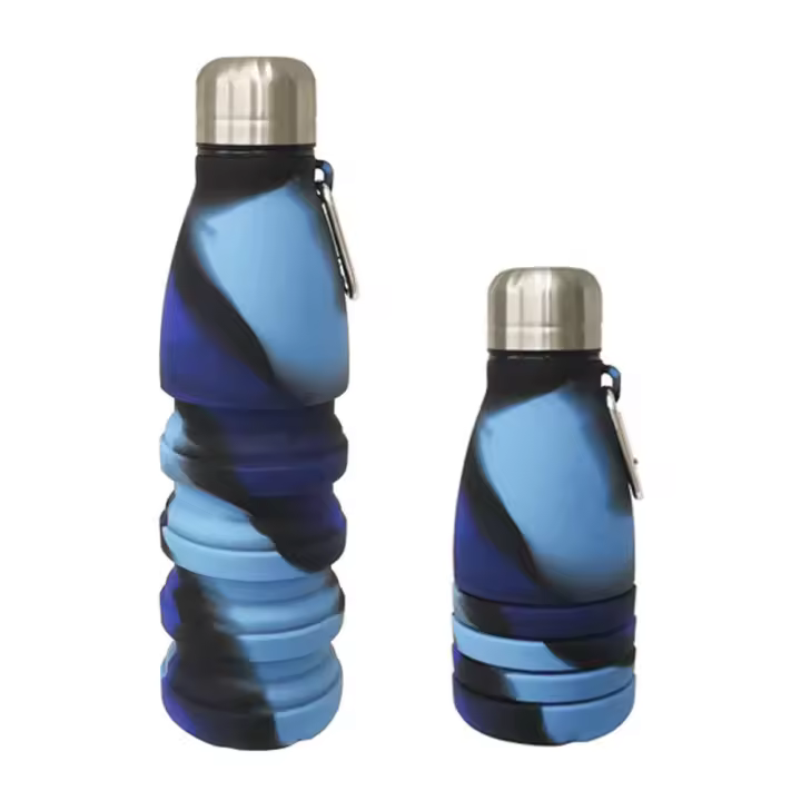 YverLand Botella de agua cónica plegable de 550 ml para adulto, con tapón de acero inoxidable. Cantimplora deportiva infantil, niños y niñas para fútbol o baloncesto - 1