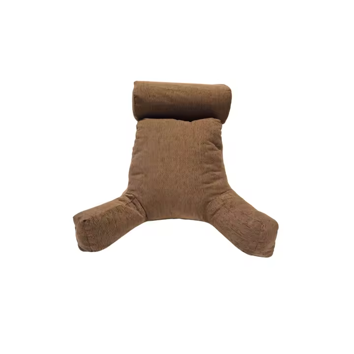 Cojin de lectura. Respaldo con relleno de fibra hueca para cama o sofá con cilindro reposacabezas.  Tejido Chenilla: Color avellana. Tapizados Centa - 1
