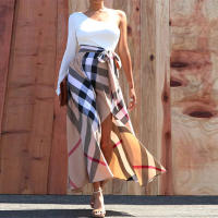 Vestido Elegante Para Mujer Con Un Hombro Largo Manga Completa Estampado Cintura Alta Abertura Vestido Para Cumpleaños Y Fiestas Nocturnas - details 13