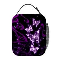 Bolsa De Almuerzo Portátil Para Niños Con Patrón De Mariposa Morada Doble Capa Térmica Reutilizable Bolsa Fría De Almuerzo De Dibujos Animados 2D - details 2