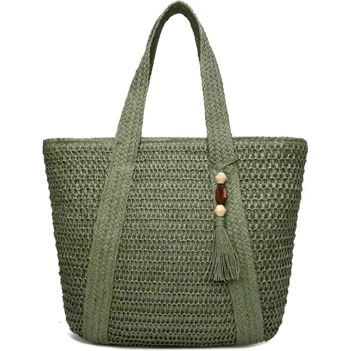 Bolsas de Playa de paja para Mujer, Bolsa de Playa Tejida, casual, Bohemian, Grande, Bolso de hombre para Vacaciones - 1