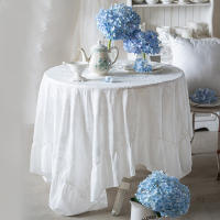 Mantel De Porcelana Azul Y Blanco Con Bordado En Algodón 100% Resistente Al Agua Y Aceite Con Borde De Hoja De Loto - details 11