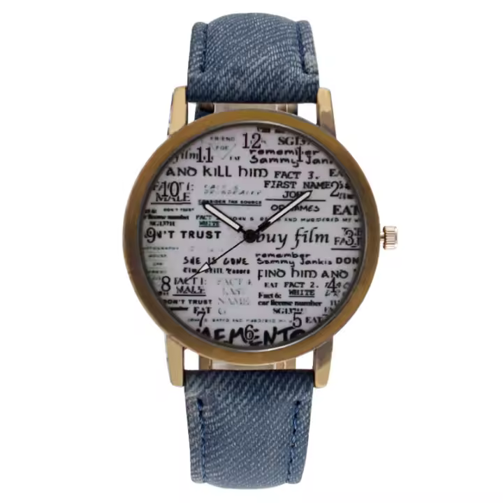 Reloj para hombre con correa de cuero vaquera, numeración, correa de color, un reloj con un estilo casual y moderno - 1