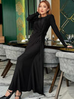 Vestido Maxi Dulzura Elegante Y Sólido Con Hombros Acentuados Y Cintura Definida Para Fiesta De Noche Mujer Otoño Invierno - details 18