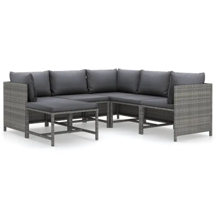vidaXL Set de muebles de jardín 6 pzas y cojines ratán sintético gris - 1