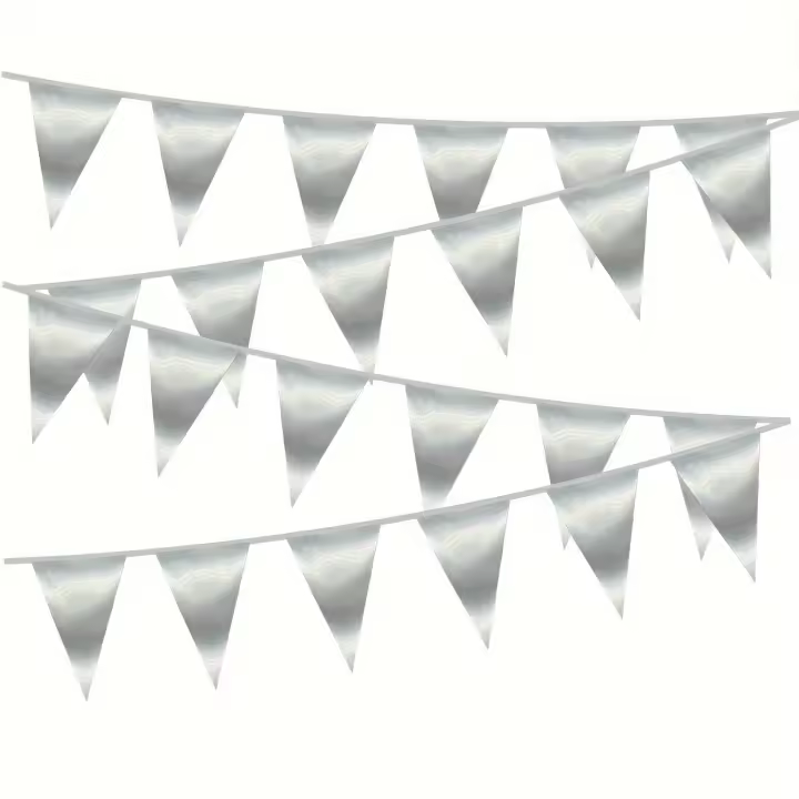 Bandeau Triangular Metálico Plateado Para Decoración De Fiesta Y Boda Material PET Uso Multifuncional Para Entrada Jardín Y General - 1
