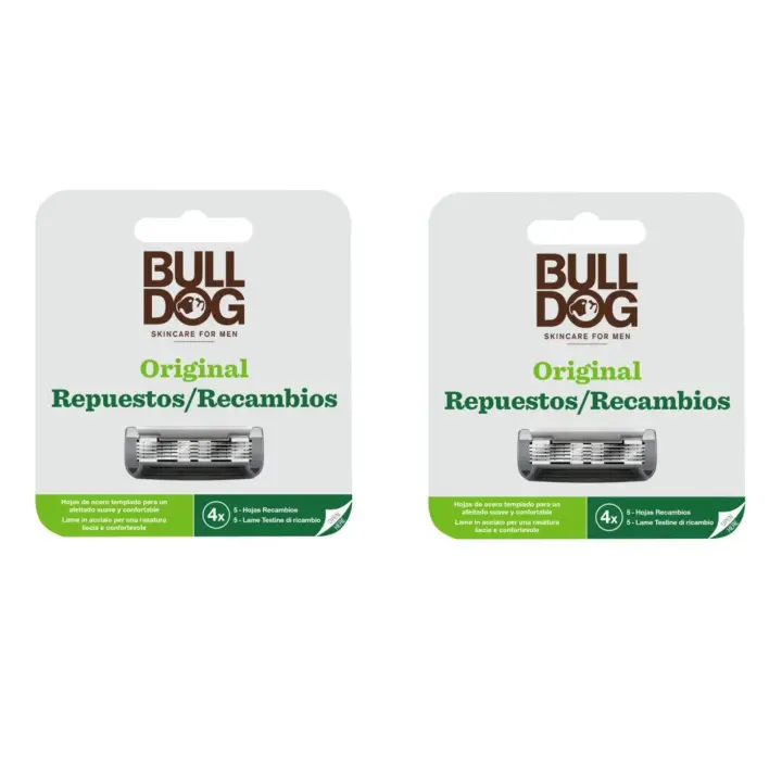 Bulldog Skincare - Kit de 8 Recambios de 4 Hojas y 1 Hoja Extra de Precisión Compatible con la Maquinilla de Bambú - Consigue un Afeitado Apurado - Embalaje Sostenible y Reciclado - 1