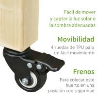 Outsunny Huerto Urbano Mesa de Cultivo 118x55x83 cm Elevado de Madera con Estante Tela Geotextil Ruedas con Frenos Portátil para Cultivo en Jardín Terraza Color Natural - details 4