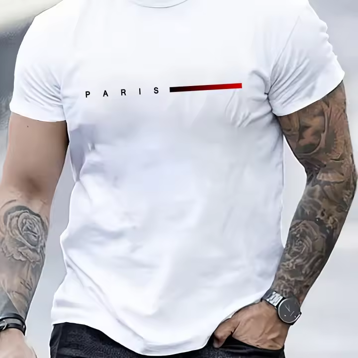 Camiseta De Algodón 100% Para Hombre Estilo Casual Veraniego Con Impresión De Letras Creativas Camiseta De Cuello Redondo Ajustada Con Mangas Cortas Para Todo El Año - 1