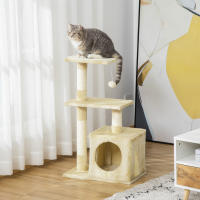 PawHut Árbol Rascador para Gatos Centro de Múltiples Actividades de Mascotas con Postes Sisal Plataformas Caja Bola Colgante Estilo Elegante 50x30x81,5 cm - details 1