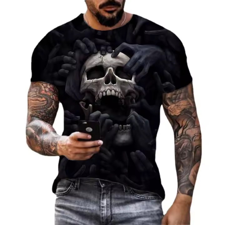 Camiseta 3D De Hombre Con Estampado De Calavera Talla Grande Estilo Casual Verano Manga Corta Transpirable Ropa Diaria - 1